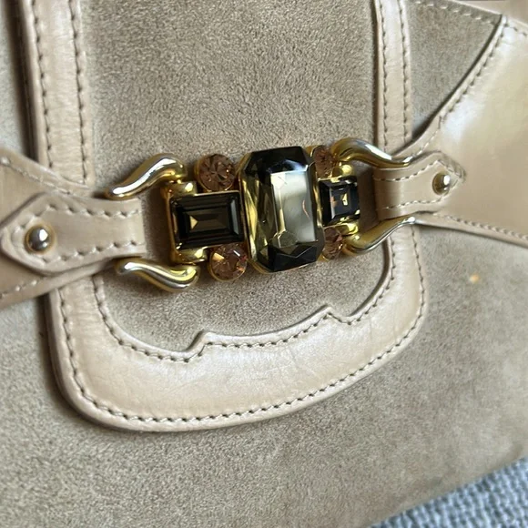 Giuseppe’s Zotti vintage beige green jeweled suede clutch - Picture 4 of 11